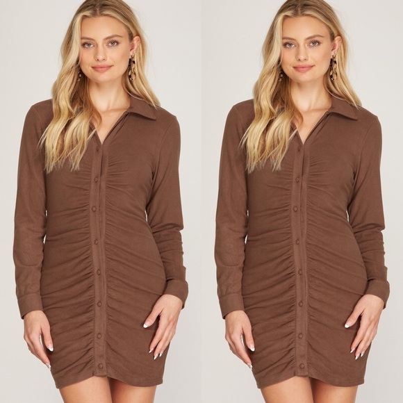Dresses & Skirts - Kelli Ruched Button Down Dress